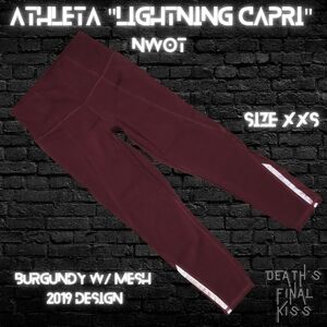 🆕 Athleta Burgundy Lightning Capri Leggings Pockets Mesh Peekaboo Roller Derby
